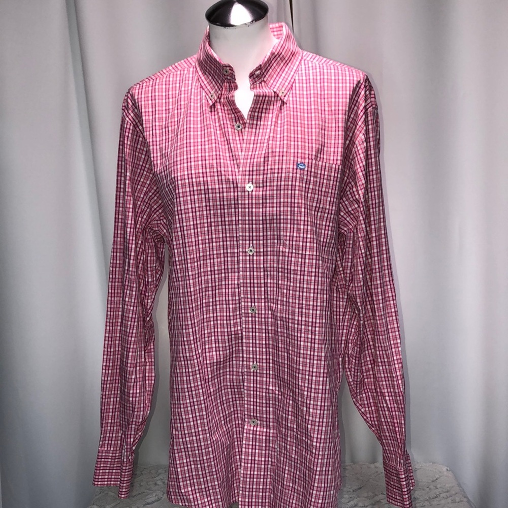 Southern Tide Pink Plaid Men’s Button Down Dress Shirt Size Medium